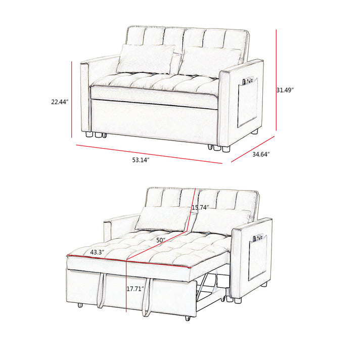 Off White Velvet Loveseat Sofa Bed