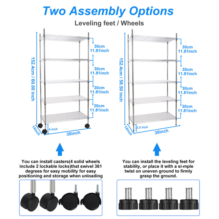 5 Tier Shelf Wire Shelving Unit, NSF Heavy Duty Wire Shelf Metal Large Storage Shelves Height Adjustable Utility for Garage Kitchen Office Commercial Shelving Steel Layer Shelf - Chrome