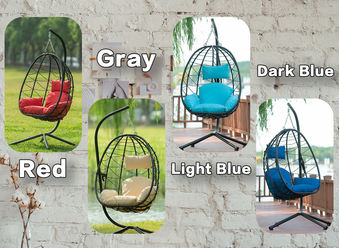 Egg Chair with Stand Indoor Outdoor Swing Chair Patio Wicker Hanging Egg Chair Hanging Basket Chair Hammock Chair with Stand for Bedroom Living Room Balcony