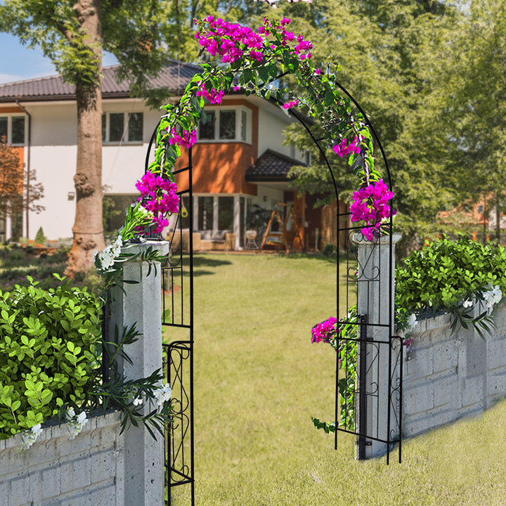 Metal Garden Arch W55'' x H94.5'' Garden Arbor Trellis Climbing Plants Support Rose Arch Outdoor Arch Black