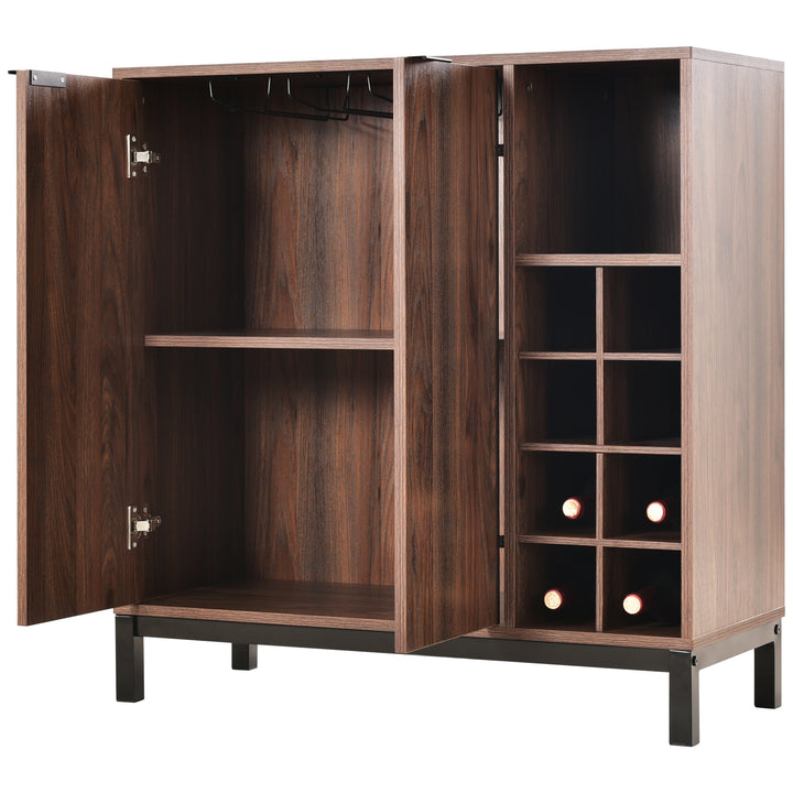 K&K Sideboards and Buffets With Storage Coffee Bar Cabinet Wine Racks Storage Server Dining Room Console 34 Inch(Dark brown)