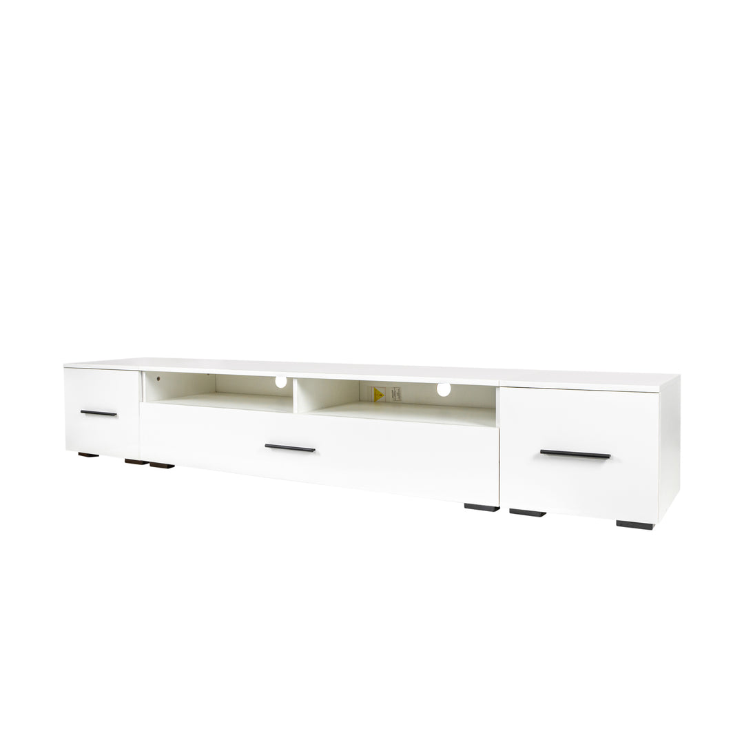 ON-TREND Extended, Minimalist Design TV stand with Color Changing LED Lights, Modern Universal Entertainment Center, High Gloss TV Cabinet for 90+ inch TV, White