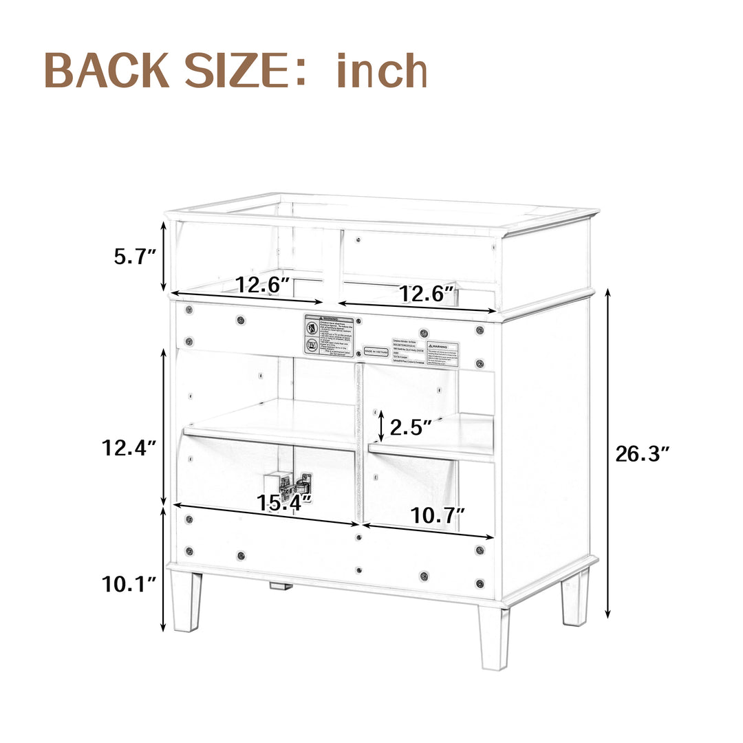 30" Bathroom Vanity without Sink, Bathroom Cabinet Base Only, Solid Wood and MDF Boards, White