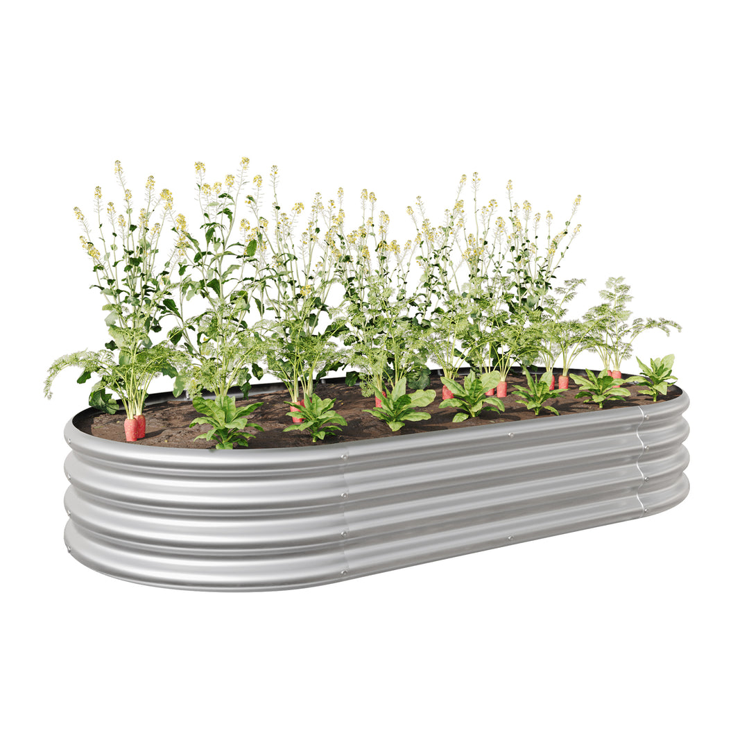 Raised Garden Bed Outdoor,   Oval Large Metal Raised Planter Bed for for Plants, Vegetables, and Flowers - Silver