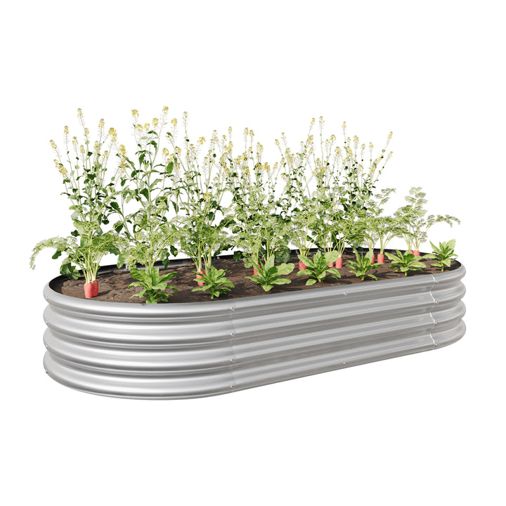 Raised Garden Bed Outdoor,   Oval Large Metal Raised Planter Bed for for Plants, Vegetables, and Flowers - Silver