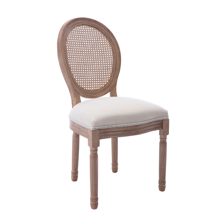 HengMing Upholstered Fabrice With Rattan Back French Dining  Chair with rubber legs,Set of 2,Beige