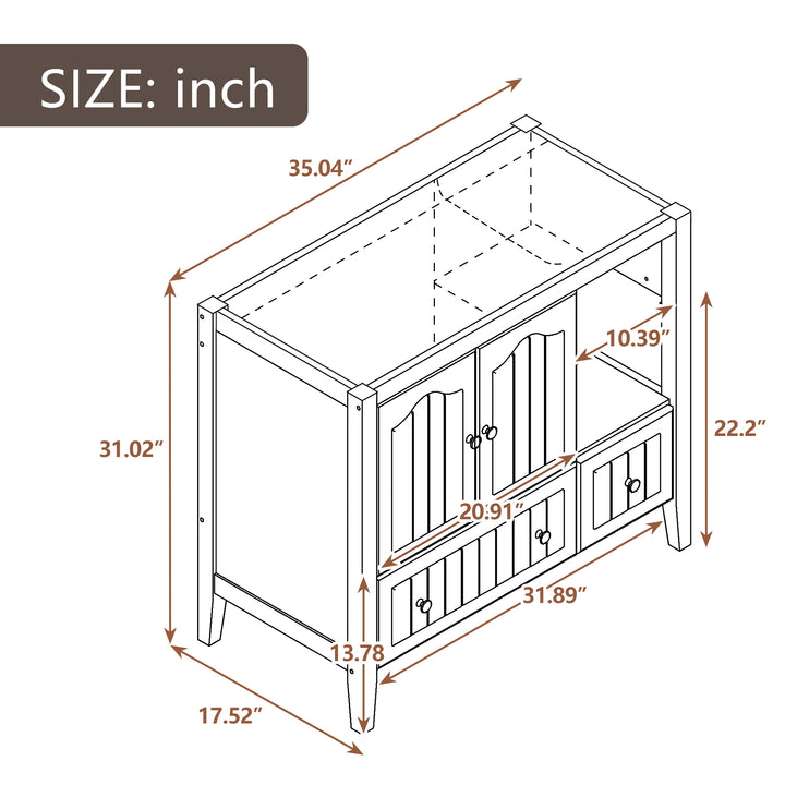 36" Bathroom Vanity Base Only, Solid Wood Frame and MDF Boards, Brown