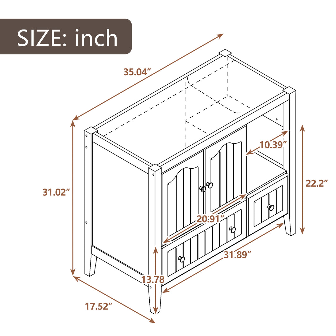 36" Bathroom Vanity Base Only, Solid Wood Frame and MDF Boards, Grey