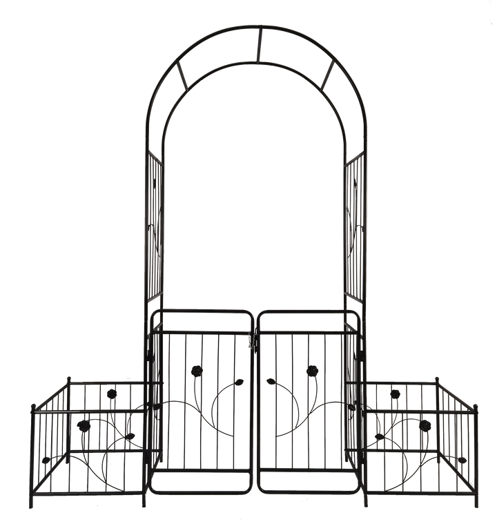 Metal Garden Arch with Gate 79.5'' Wide x 86.6'' High Climbing Plants Support Rose Arch Outdoor Black