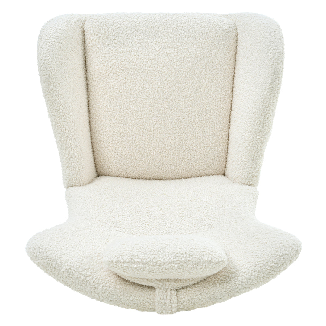 Rocking Chair Nursery, Teddy Upholstered Rocker Glider Chair with High Backrest, Adjustable Headrest & Pocket, Comfy Glider Chair for Nursery, Bedroom, Living Room, Offices, Rubber wood, white