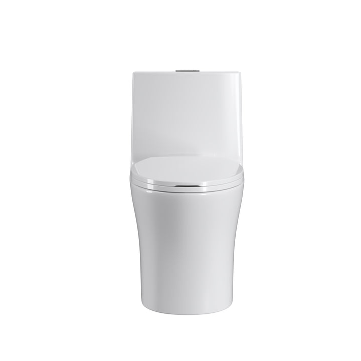 Dual Flush Elongated Standard One Piece Toilet with Comfortable Seat Height, Soft Close Seat Cover, High-Efficiency Supply, and White Finish Toilet Bowl (White Toilet)