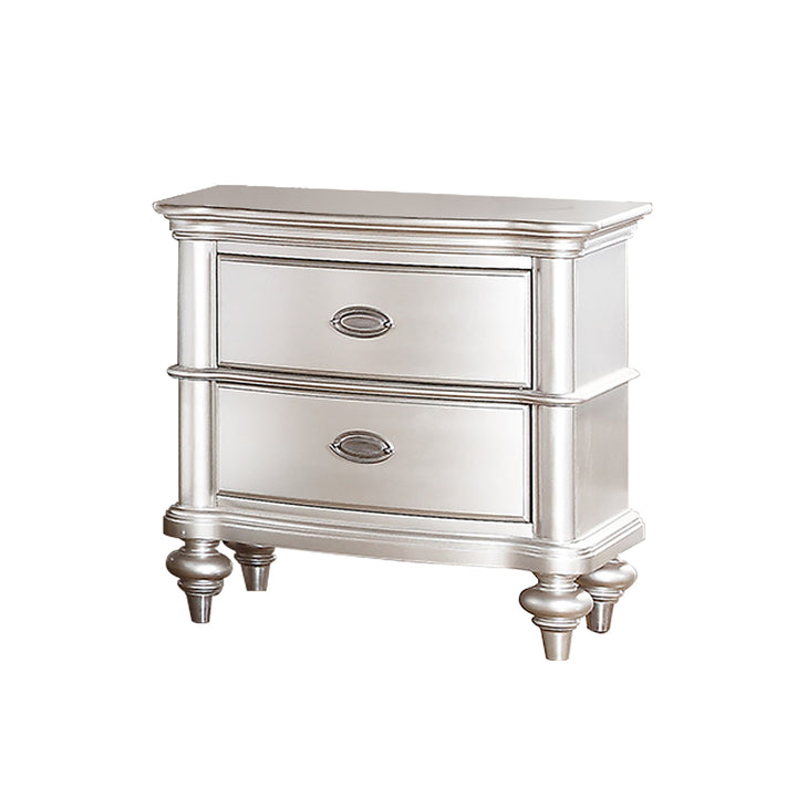 Wood Nightstand with 2 Drawer in Antique Silver