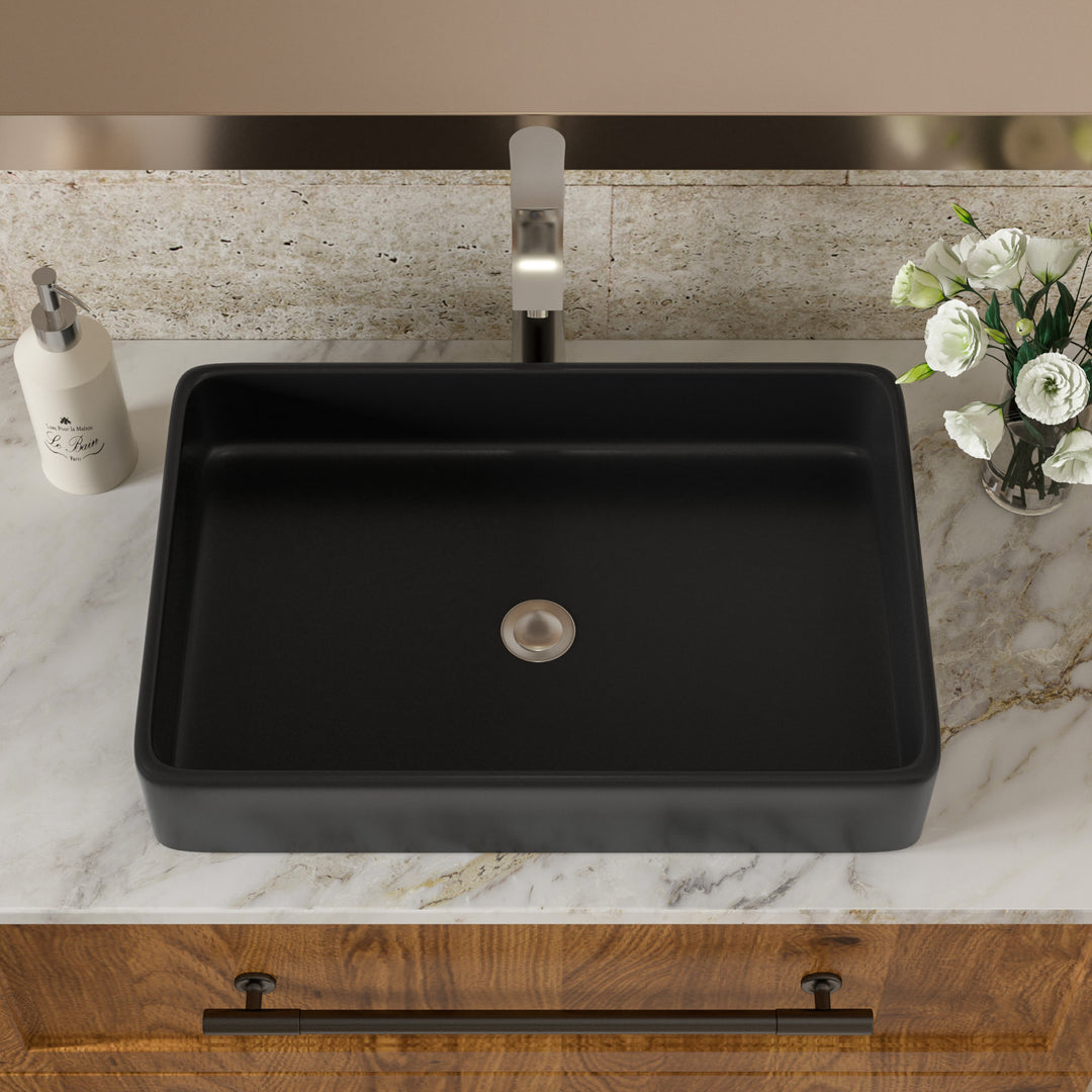 24"x16" Black Ceramic Rectangular Vessel Bathroom Sink