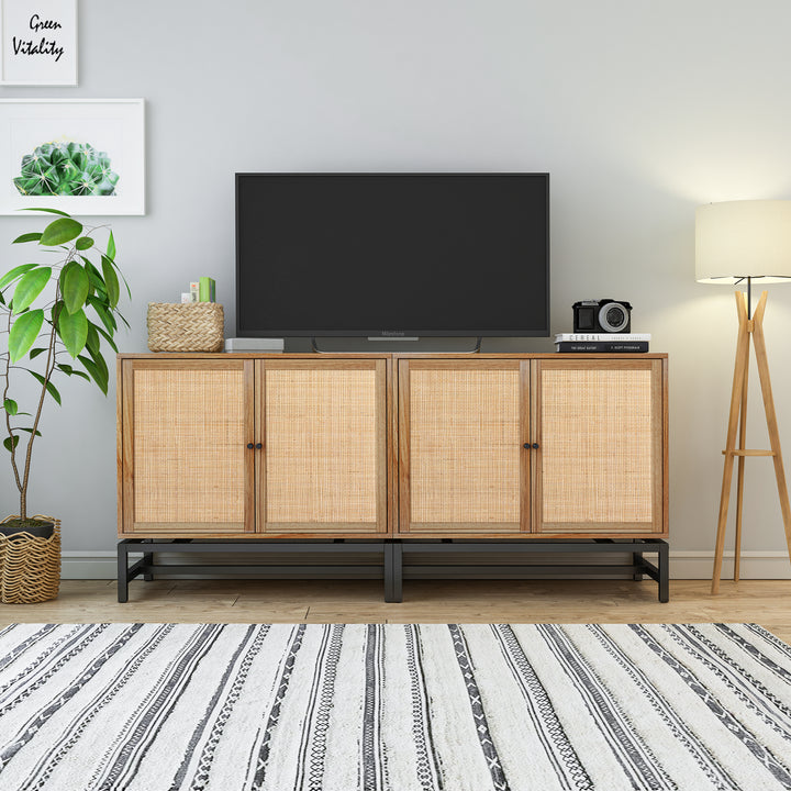 Natural rattan, 2 door cabinet, with 1 Adjustable Inner Shelves, rattan, Accent Storage Cabinet