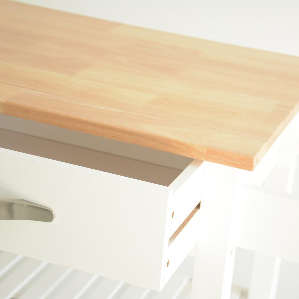 Kitchen Island & Kitchen Cart, Rubber Wood Top, Mobile Kitchen Island with Two Lockable Wheels, Simple Design for Easy Storing and Fetching, Two Drawers Give Unique Storage for Special Utensil.