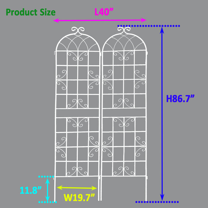 2 Pack Metal Garden Trellis 86.7" x 19.7" Rustproof Trellis for Climbing Plants Outdoor Flower Support White