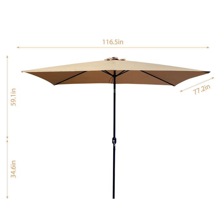 Outdoor Patio Umbrella 10 Ft x 6.5 Ft Rectangular with Crank Weather Resistant UV Protection Water Repellent Durable 6 Sturdy Ribs