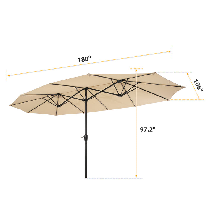 15x9ft Large Double-Sided Rectangular Outdoor Twin Patio Market Umbrella w/Crank-tan