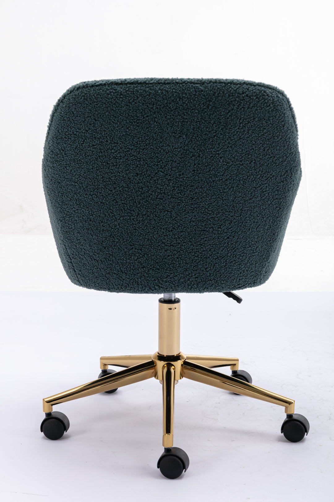 Modern Teddy Fabric Material Adjustable Height 360 Revolving Home Office Chair With Gold Metal Legs And Universal Wheel For Indoor,Green