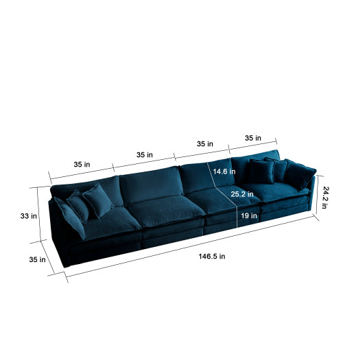 Free Combination Modular Sofa Free,4 Seater Sofa Comfy Chenille Fabric,Sectional Sofa Couch, Blue Chenille