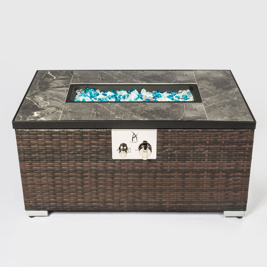 Outdoor Rectangle Fire Pit Table with Propane Tank Cover