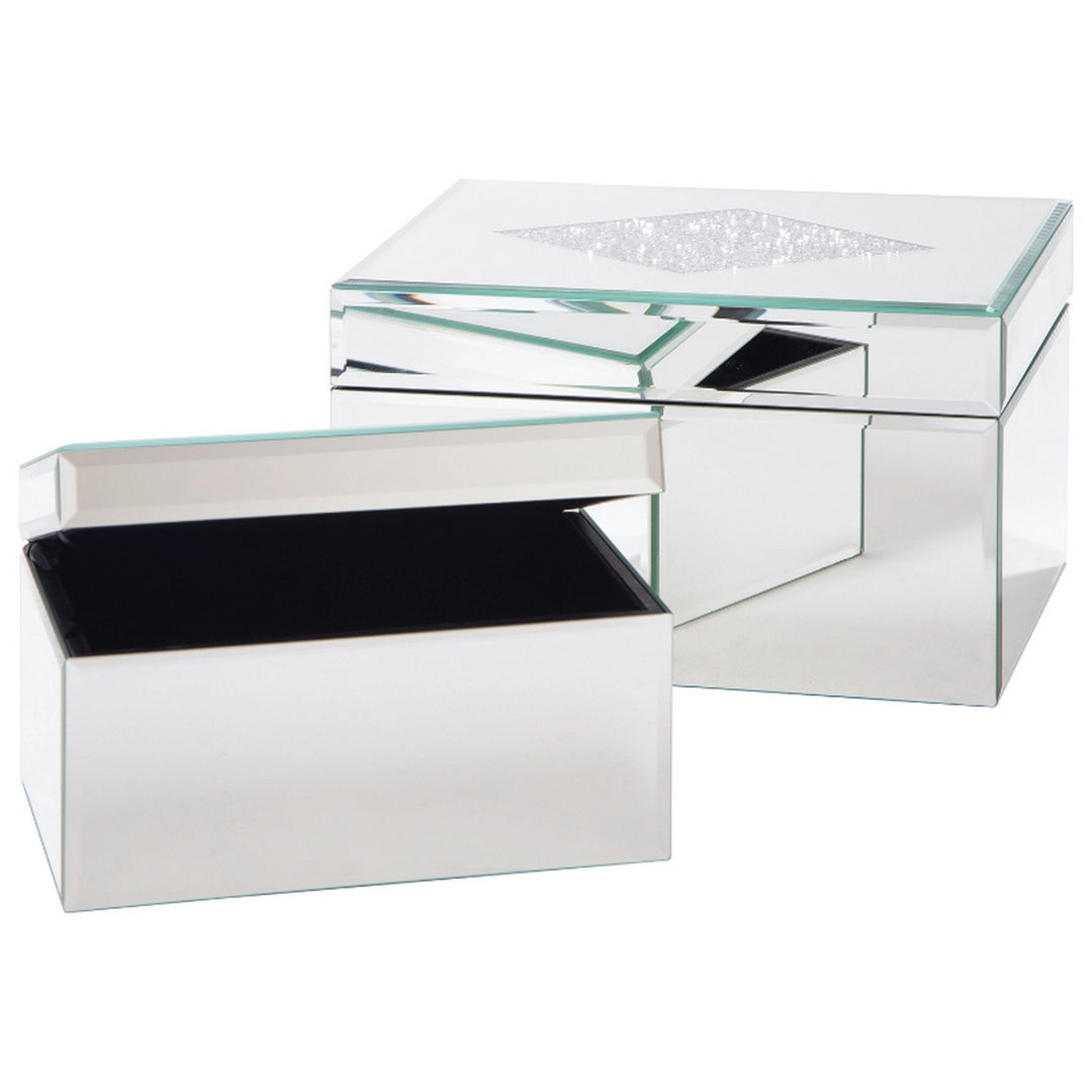 Mirrored Box with Acrylic Diamond Pattern, Set of 2, Silver