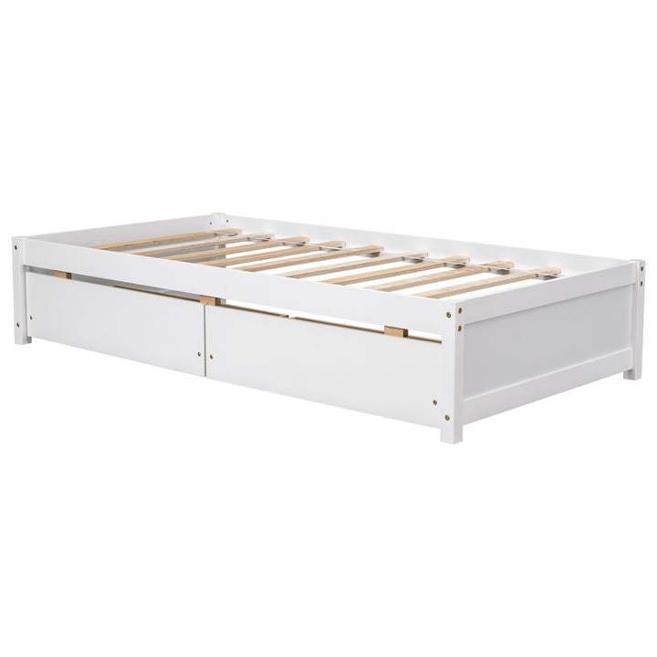 Twin Bed with 2 Drawers, Solid Wood, No Box Spring Needed ,White