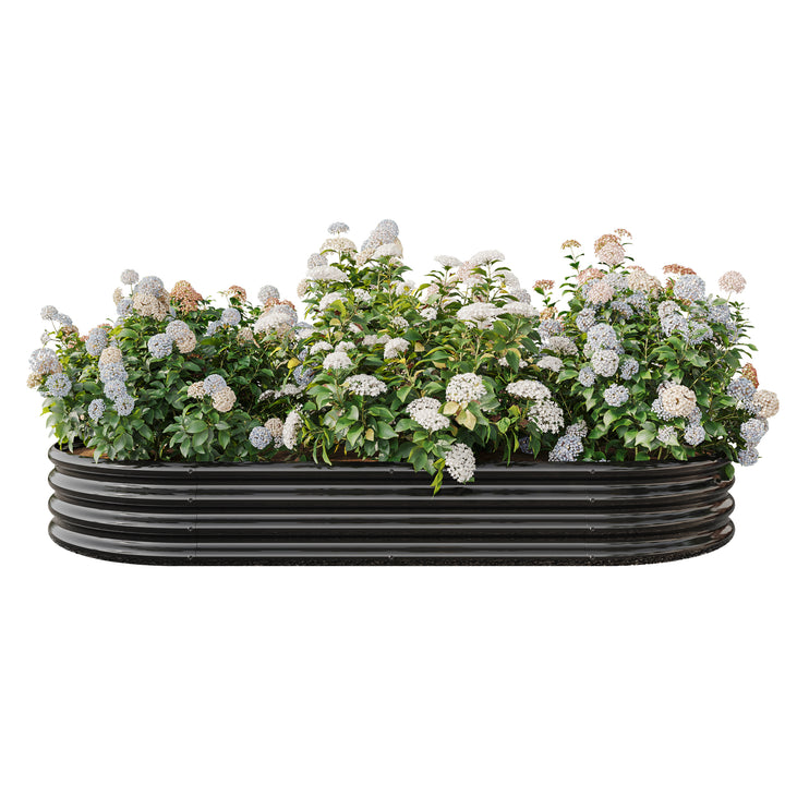 Raised Garden Bed Outdoor,   Oval Large Metal Raised Planter Bed for for Plants, Vegetables, and Flowers - Black