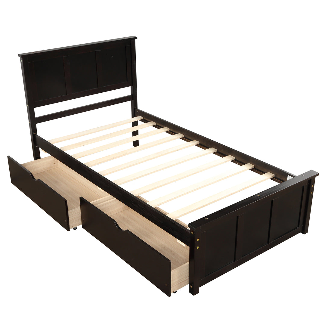 Platform Storage Bed, 2 drawers with wheels, Twin Size Frame, Espresso (New SKU:WF283062AAP)