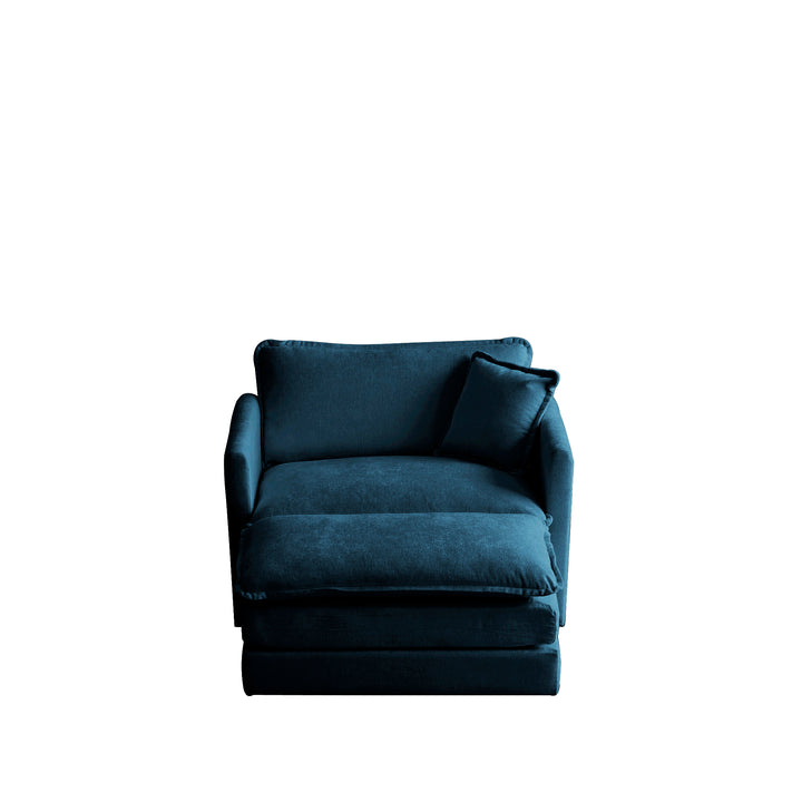 Modern Accent Chair with Ottoman, Living Room Club Chair Chenille Upholstered Armchair , Reading Chair for Bedroom, Blue Chenille