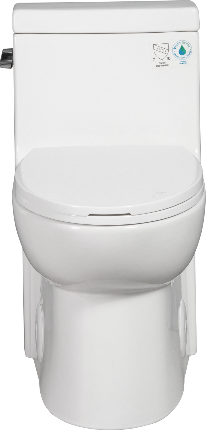 15 1/8 Inch 1.28 GPF 1-Piece Elongated Toilet with Soft-Close Seat - Gloss White  23T03-GW