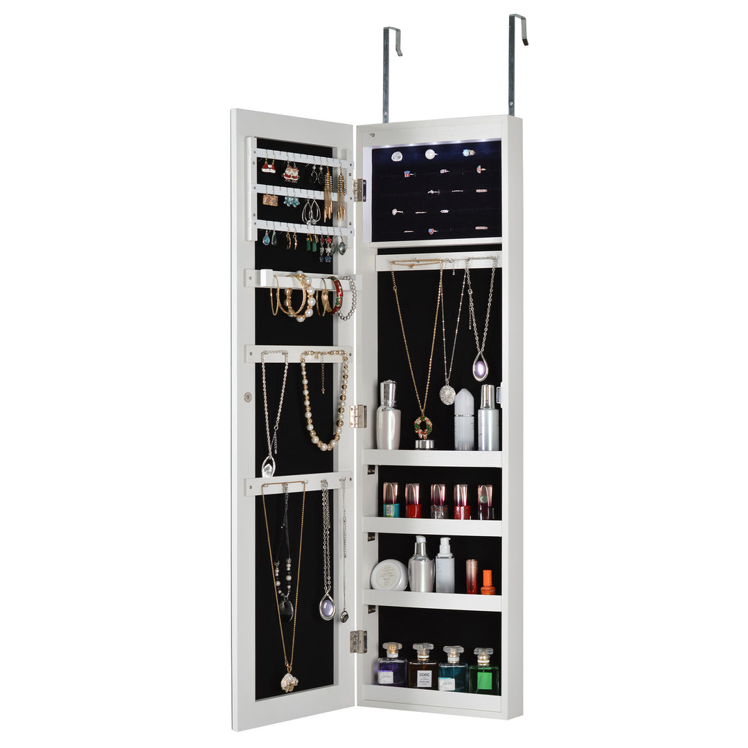 Full Mirror Fashion Simple Jewelry Storage Cabinet  With Led Light  Can Be Hung On The Door Or Wall