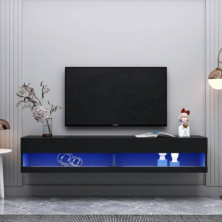 180 Wall Mounted Floating 80" TV Stand with 20 Color LEDs Black