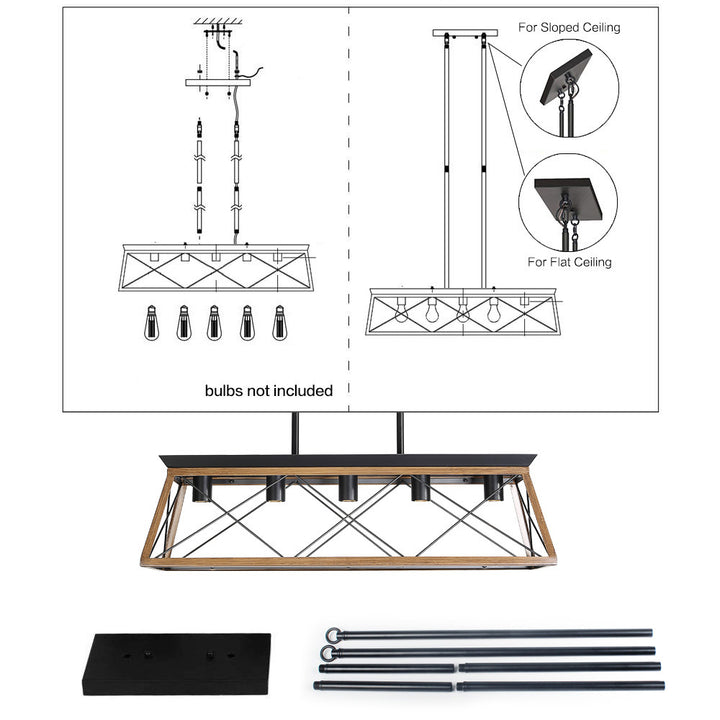 Farmhouse Chandeliers With 5 Bulbs For Dining Room Walnut