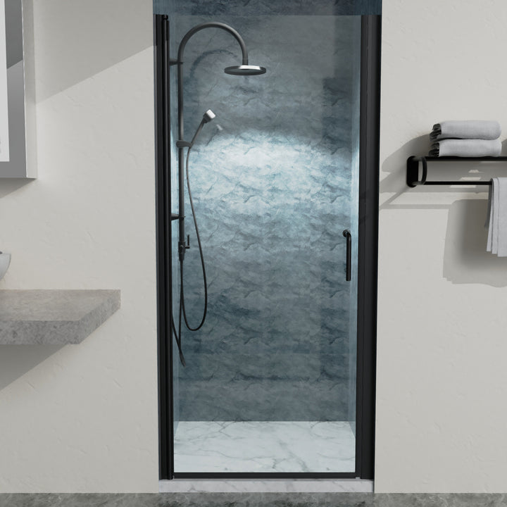 34 In. to 35-3/8 In. x 72 In Semi-Frameless Pivot Shower Door in Matte Black With Clear Glass