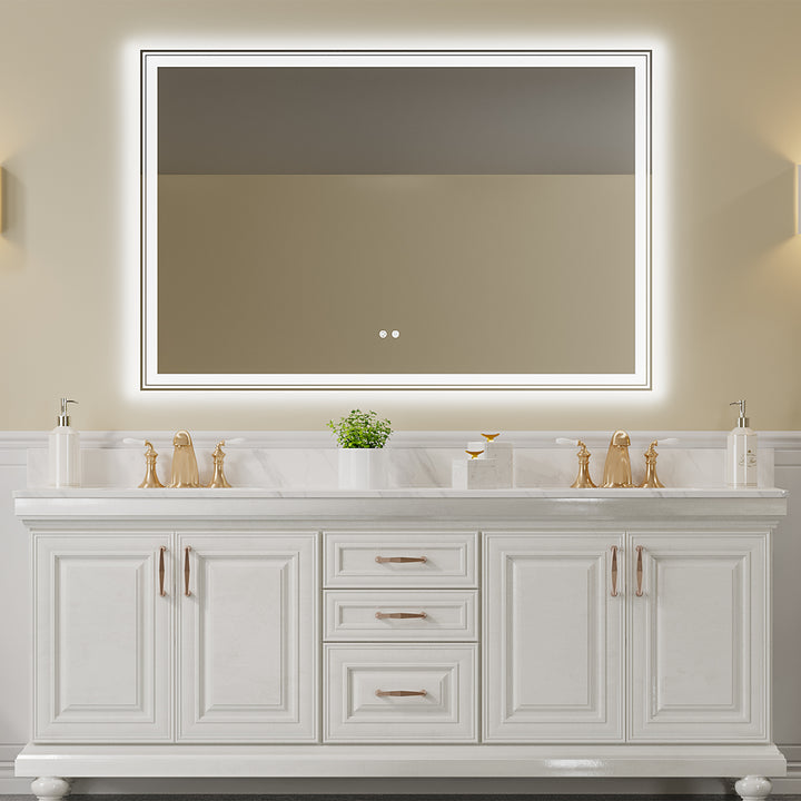 60×40 inch LED-Lit bathroom mirror, wall mounted anti-fog memory Large Adjustable Brightness front and back light Rectangular Vanity mirror