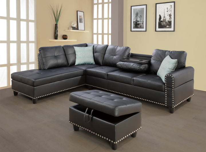 Irine Faux Leather Sectional Sofa with Ottoman