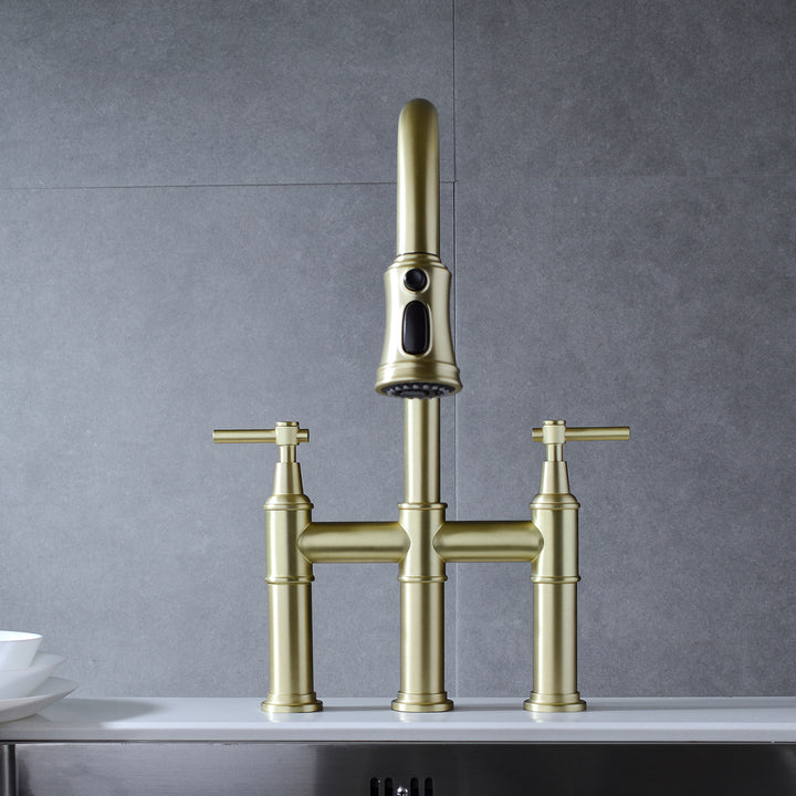 Bridge Kitchen Faucet with Pull-Down Sprayhead in Spot