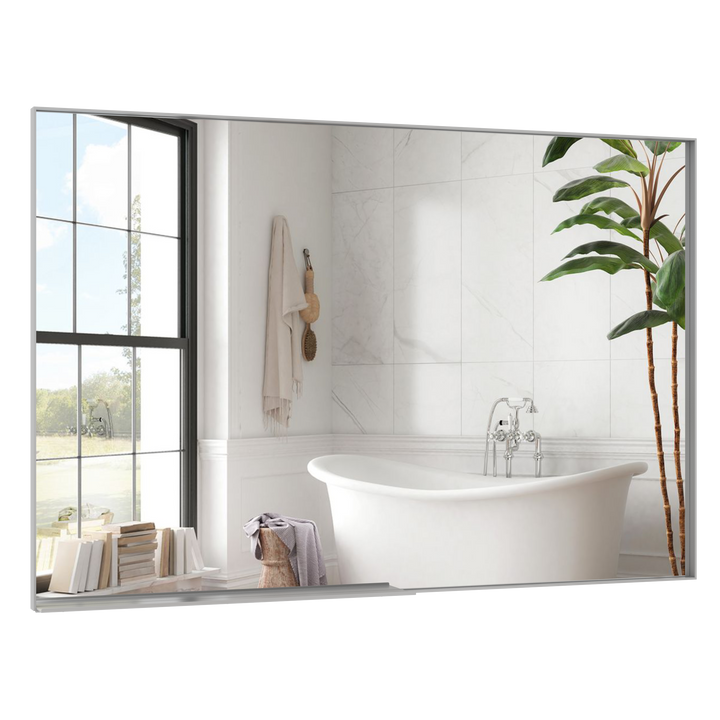 60"x40" Oversized Modern Rectangle Bathroom Mirror with Silver Frame Decorative Large Wall Mirrors for Bathroom Living Room Bedroom Vertical or Horizontal Wall Mounted mirror with Aluminum Frame