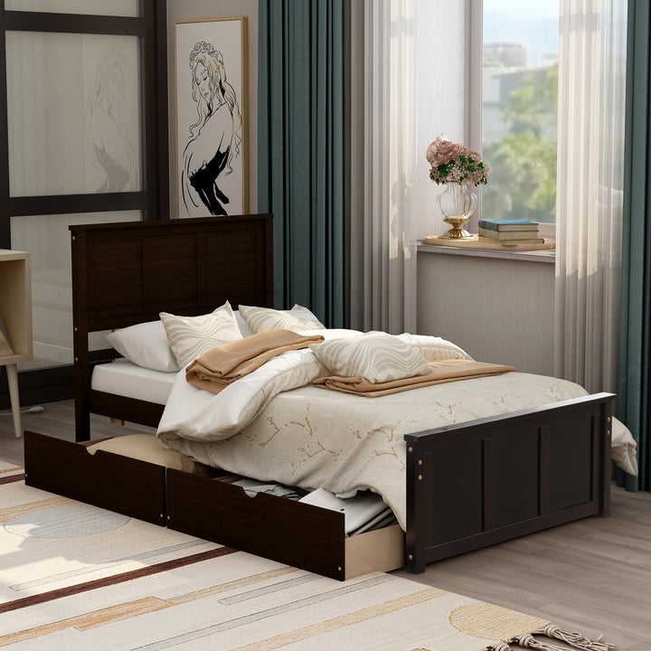 Platform Storage Bed, 2 drawers with wheels, Twin Size Frame, Espresso (New SKU:WF283062AAP)