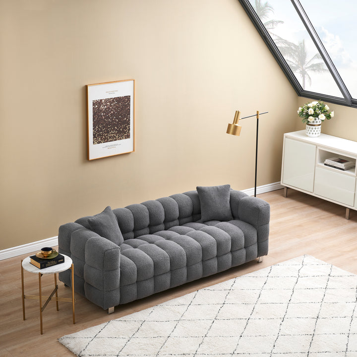 2146  Sofa Include Two Pillows 80" Gray Grain Fleece Fabric Suitable For Living Room Bedroom Apartment