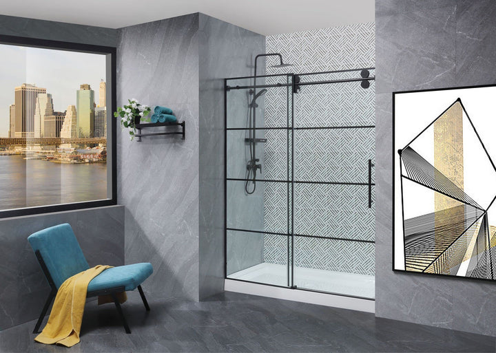 Shower Door Adjustable 56-60 in.W x 76in H,Frameless Sliding Shower Door,Certified Thick Clear Clear Tempered Glass,304 Stainless Steel Hardware