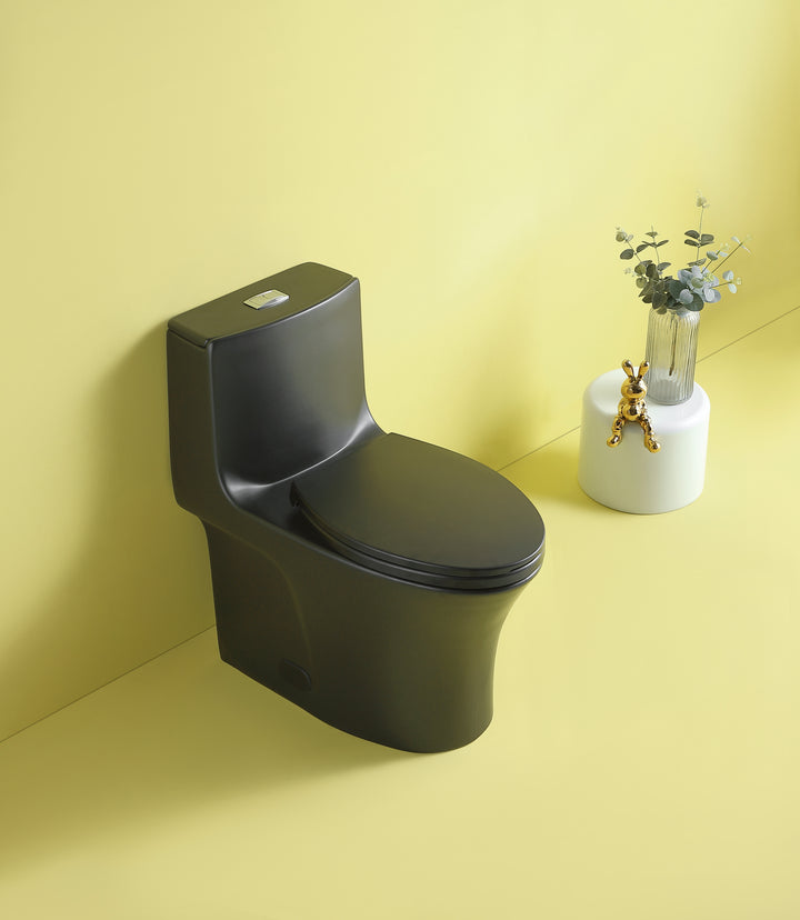 1.1/1.6 GPF Dual Flush 1-Piece Elongated Toilet with Soft-Close Seat - Matt Black 23T02-MB