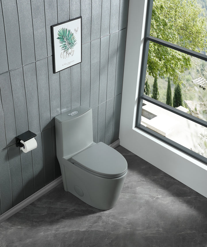 15 5/8 Inch 1.1/1.6 GPF Dual Flush 1-Piece Elongated Toilet with Soft-Close Seat - Light Grey 23T01-LG