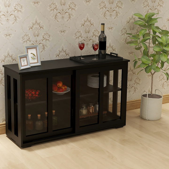 Kitchen Storage Stand Cupboard With Glass Door-Black