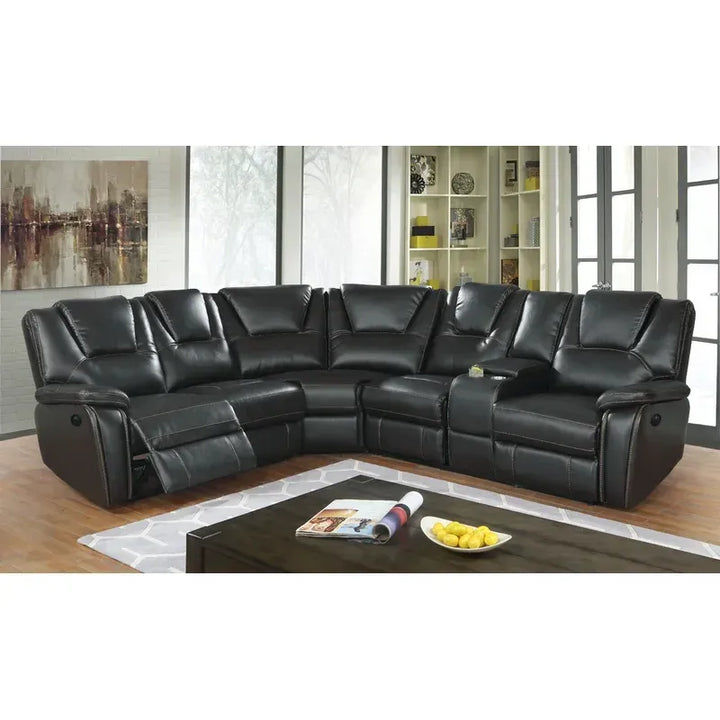 Hong Kong Power Reclining Sectional made with Faux Leather in Black