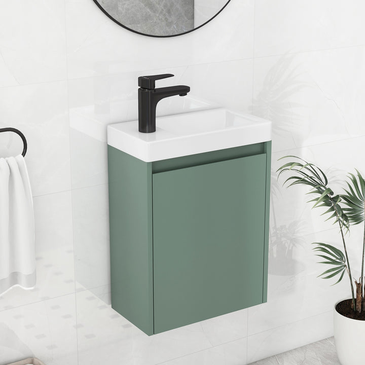 Elegant 16-Inch Green Bathroom Vanity Cabinet with Soft-Close Doors - Easy Assembly, Stylish Storage