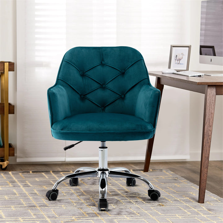 COOLMORE Velvet Swivel Shell Chair for Living Room, Office chair  Modern Leisure Arm Chair LAKE  BLUE