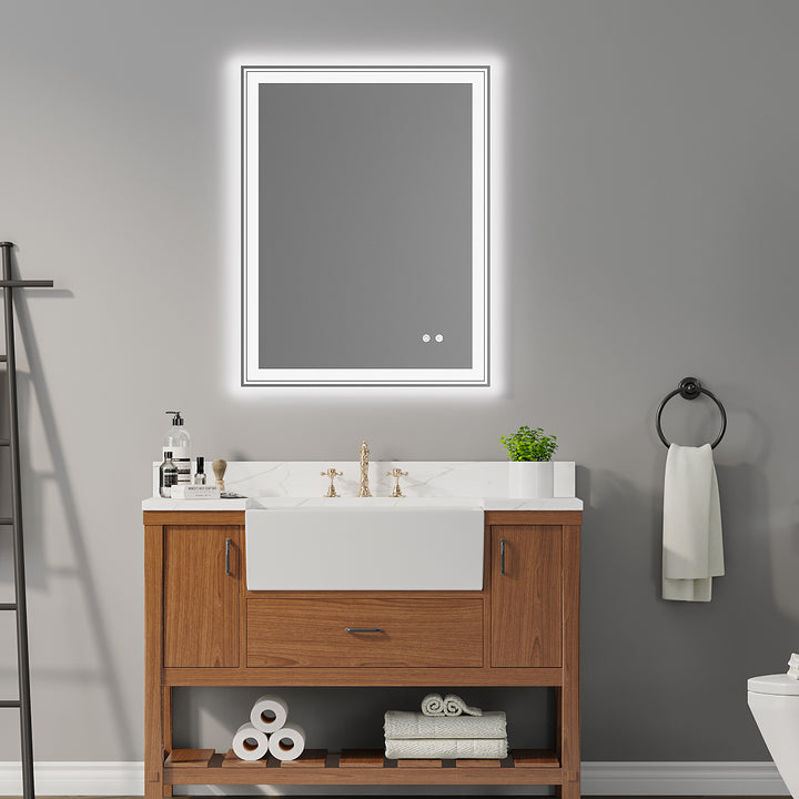 36×28 inch LED-Lit bathroom mirror, wall mounted anti-fog memory Adjustable Brightness front and back light Rectangular Vanity mirror