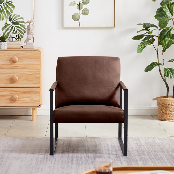 Lounge, living room, office or the reception area PVC leather accent arm chair with Extra thick padded backrest and seat cushion sofa chairs,Non-slip adsorption feet,sturdy metal frame,Brown